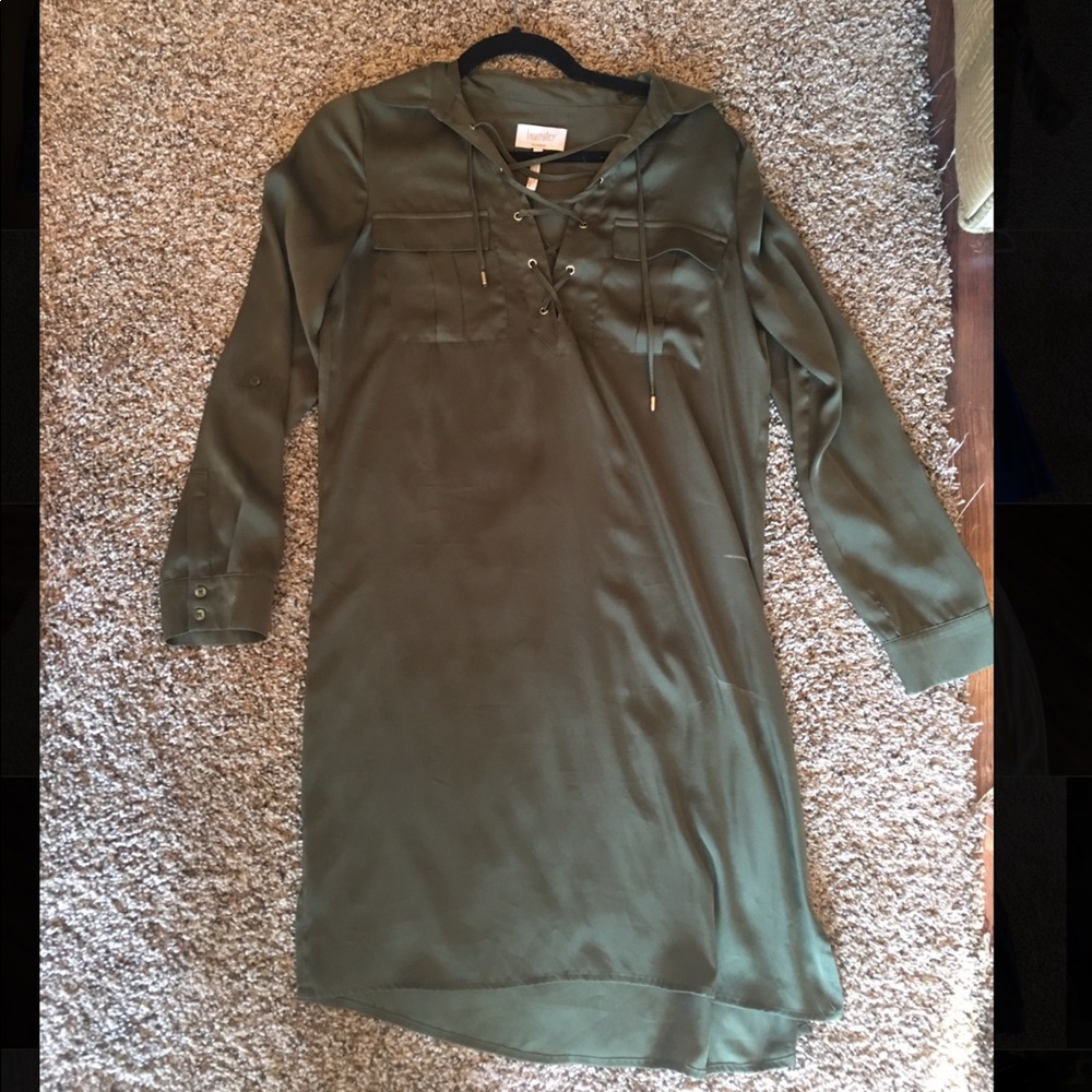 Olive green silk blouse dress